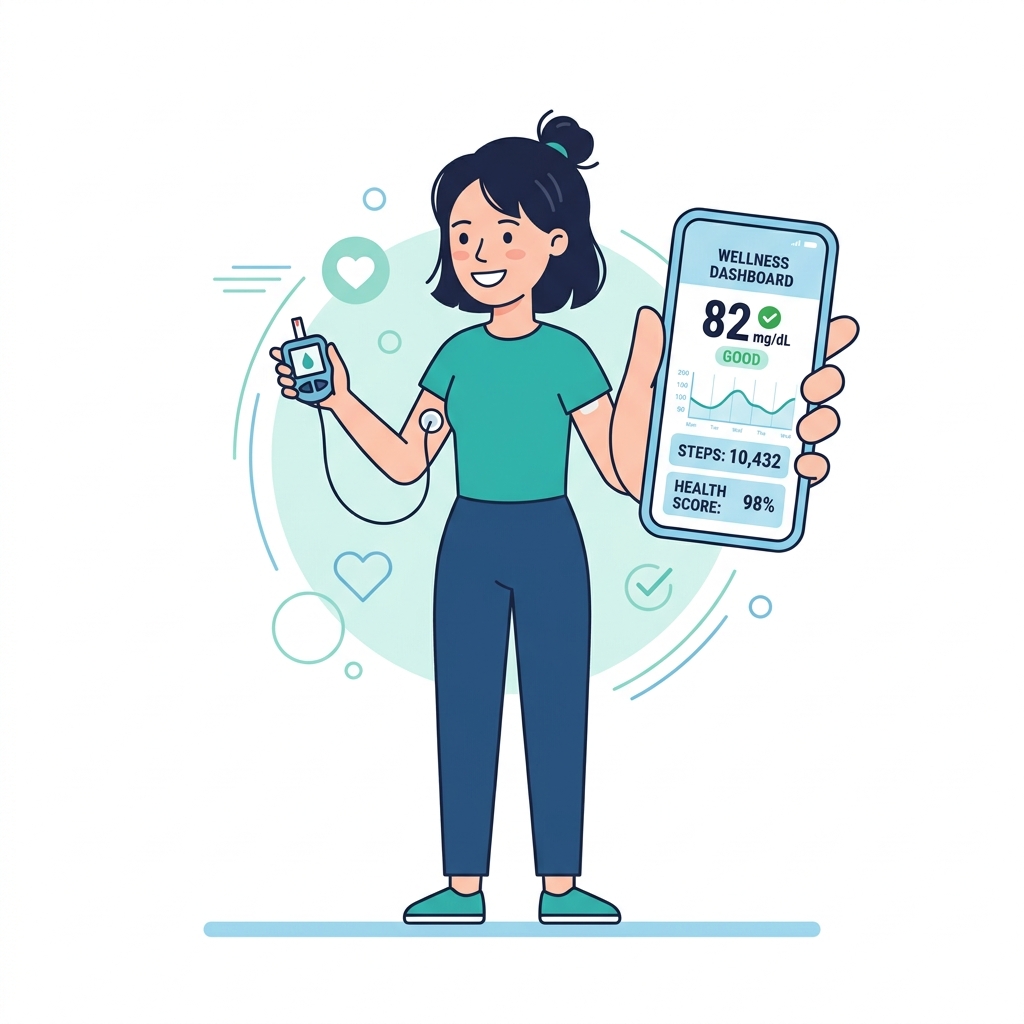 Minimalist flat vector cartoon illustration of blood glucose monitoring